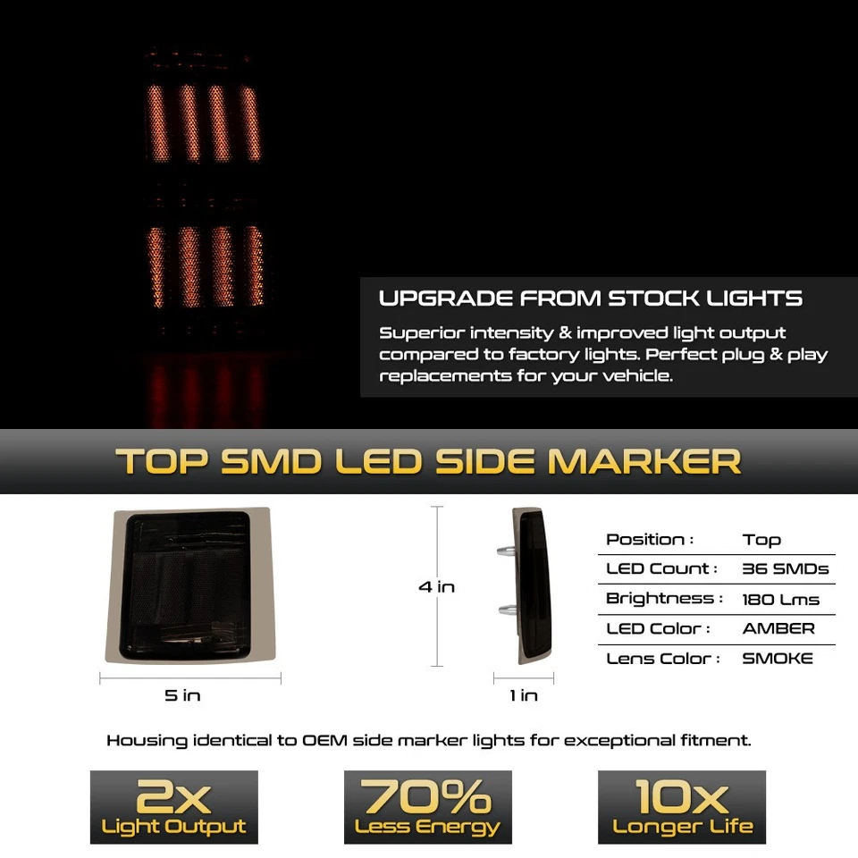 LED 4PC Smoke Tinted Corner Marker Lights For 1994-1999 Chevy C/K Tahoe Suburban Foto 2 de 4