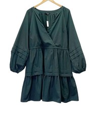 Madewell Women’s Poplin Wrap Mini Tiered Ruffles Dress Dark Emerald Sz M NWT
