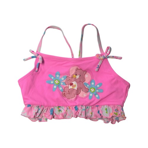 Vtg Care Bears 2-Piece Pink Floral Swimsuit Ruffles Bows Girls Size 6 - Picture 4 of 11