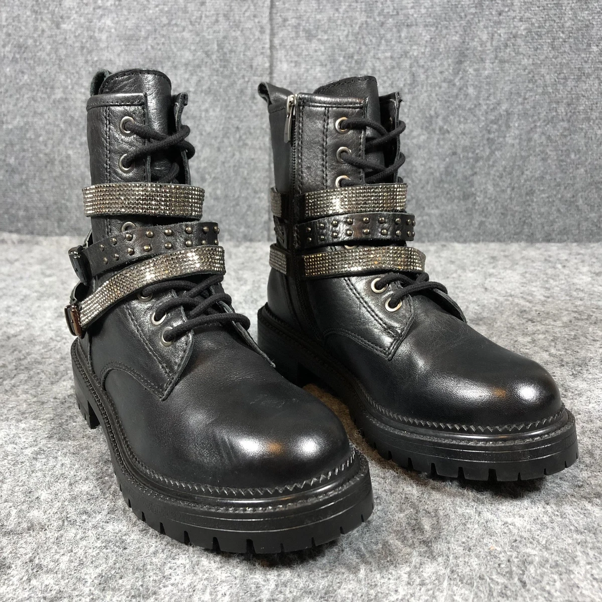 Edgy Steve Madden Studded Lug Sole Weathered Leather Combat Boots Steve Madden fur lined winter boots 10 (40.5) | Mercari main image 2