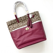 Coach 26476 Signature Turnlock Tote Purse Bag Khaki Deep Port for