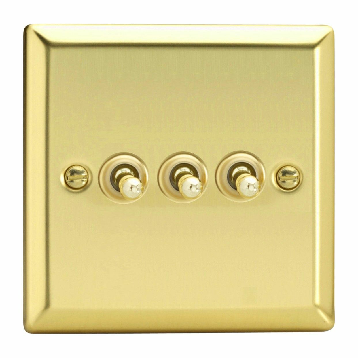 Varilight XVT3 Victorian Polished Brass 3 Gang 1 or 2 Way Toggle Light Switch