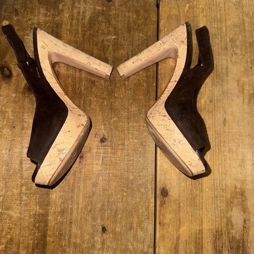 Zapatos de salón Gianvito Rossi Milani marrón chocolate punta abierta talla 6 gamuza con cordones - Imagen 4 de 5