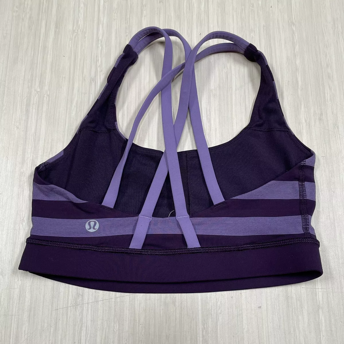 LULULEMON Energy Purple Sports Bra Size 4 Strappy Crossback Striped No Cups