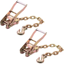 Ratchet Buckle with 5/16 Forged Hook Chain Extension 1.5 feet Tow Hook- 2 Pack