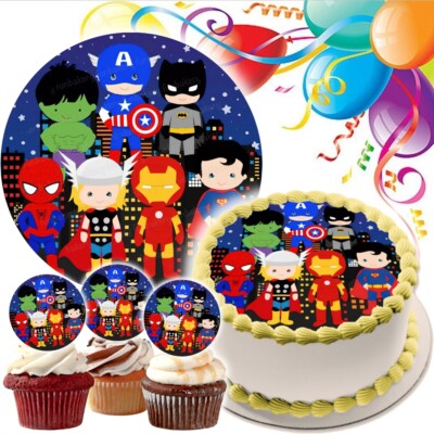 Superheld Superhero Tortenaufleger Party Deko Geburtstag essbar Muffin Comic neu