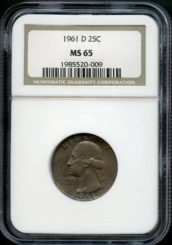 1961-D Washington Silver Quarter 25C NGC MS65 TONED