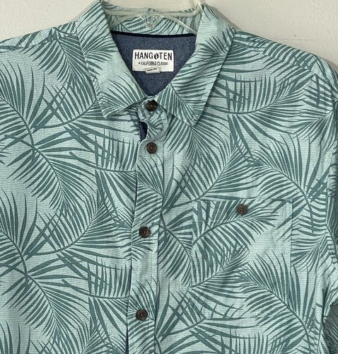 Hang Ten Mens Medium Leaf Print Short Sleeve Shirt Linen Blend Hawaiian Vacation - Picture 5 of 7