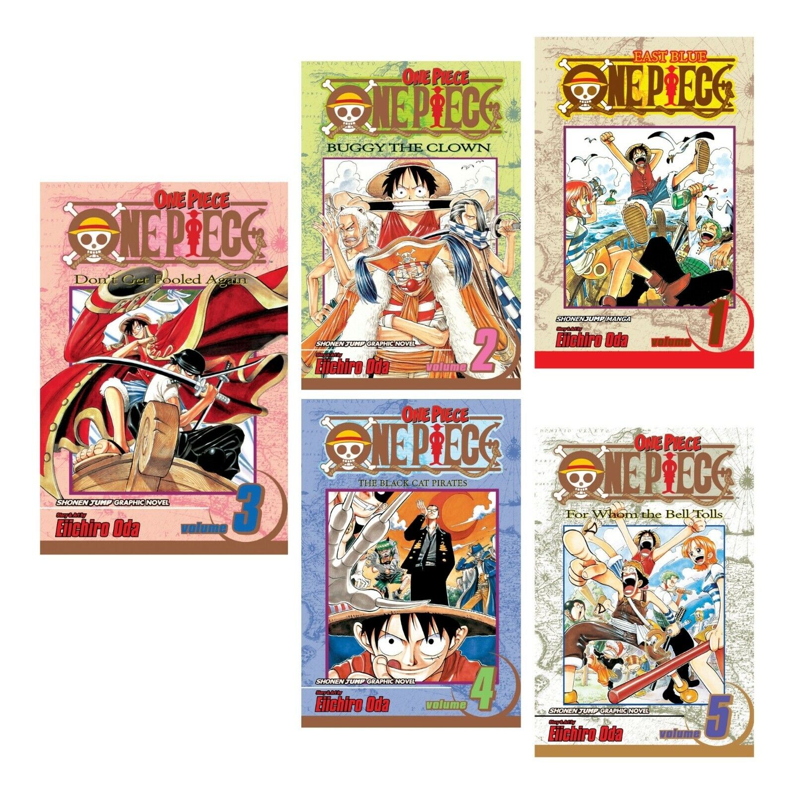 One Piece Manga Set 1  Vol 1-5 East Blue and Baroque Works English Viz Media