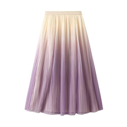 Women Gradient Color Pleated Skirt Elastic High Waist A Line Midi Party Casual - Picture 6 of 17