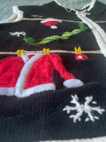 Vintage Ugly Christmas Sweater Weste Gr. L Holiday Zip Baumwolle Viskose schwarz - Bild 10 von 16