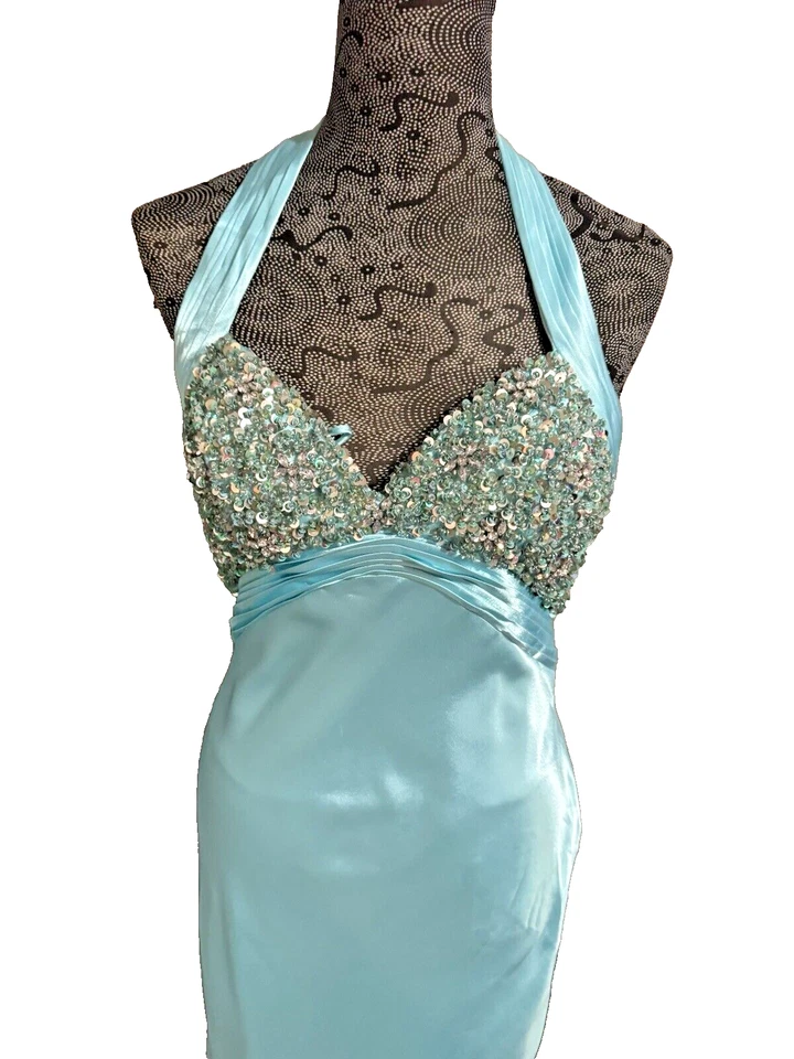 New Fabiana Couture Shimmering Halter Dress/Gown ` Aqua' Size 6 - Image 4 of 4