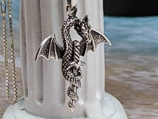 925 Sterling Silver Dragon and Dagger Necklace with Italian Box Chain
