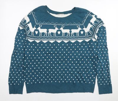 LOFT Damen Pullover Pulli blau Rundhals gepunktet Baumwolle Größe L - Raiders