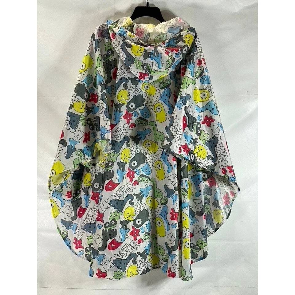 SAPHIROSE Unisex White Multicolor Monster Printed Zip-Up Hooded Rain Poncho SZXL Foto 2 de 4