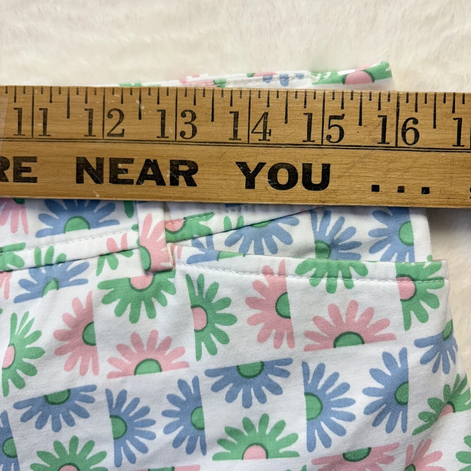 Pantalones Cortos Talbots Mujer 8 Azul Rosa Geométrico Floral 7" Bermudas Algodón Elástico Foto 3 de 4