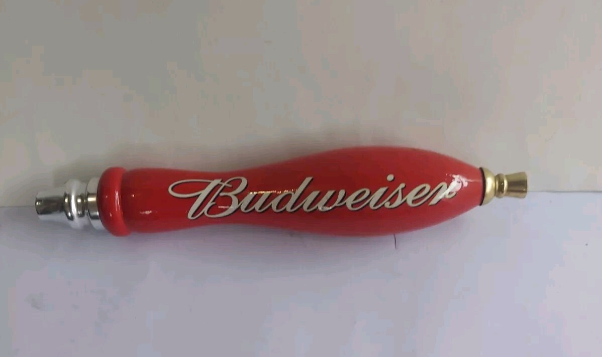Vintage Budweiser Red & Gold Wooden Beer Tap Handle 7.25