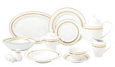 Elegant 57 Pieces Bone China Dinnerware Set Service for 8 People - Gold