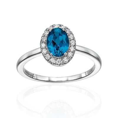 Exquisite Oval 1 CT Natural London Topaz and Diamond Ring for Woman by Baroness
