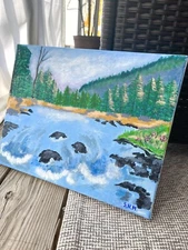 Hand painted acrylic painting original Landscape Mountains on canvas UKRAINE SNM