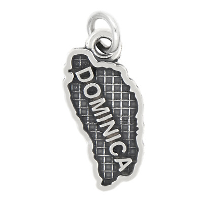 LGU  Sterling Silver Oxidized Travel Map of Dominica Charm (With Options)