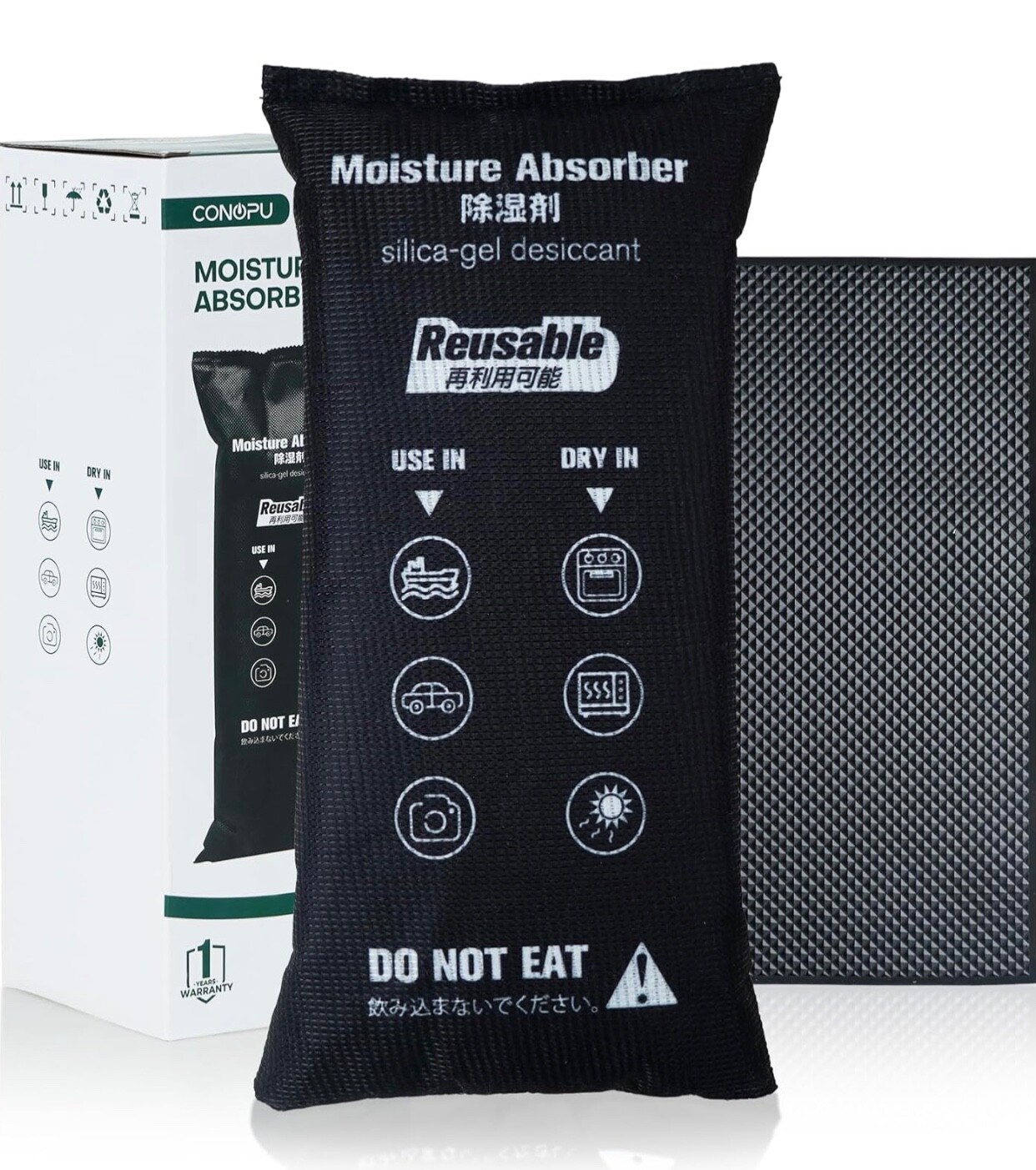 CONOPU Absorbeur d'Humidité 1KG | Déshumidificateur Voiture Réutilisable en Gel de Silice Noir