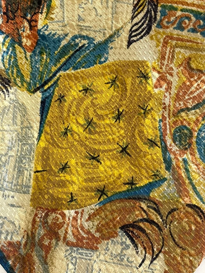 Corbata De Colección Ermenegildo Zegna Italia Hombres Art Deco Abstracta Seda Corbata Dorado Azul Foto 2 de 3