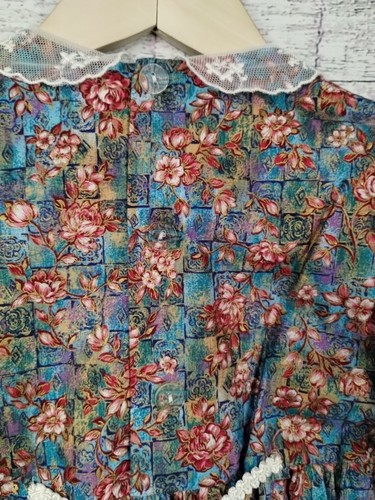 Vintage Rare Editions Dress Girls Size 6 Blue Pink Floral Cottage 80s Made USA - Picture 13 of 23