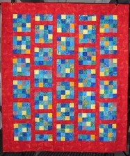 Batik Quilt Red,Blue,Turquoise,Yellow 57 x67 Lrg Lap Made in U.S.A.