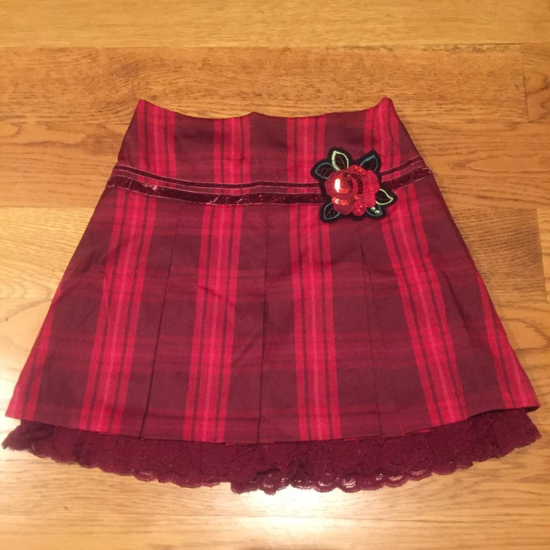 THE CHILDRENS PLACE Christmas Holiday Skirt Plaid Red Rose Sequin Girls Size 10