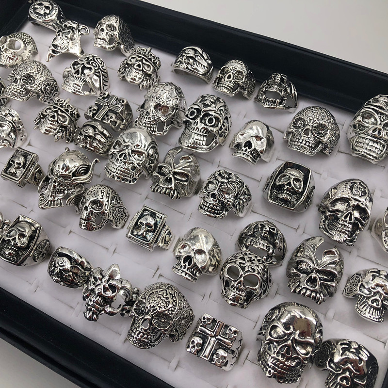 Wholesale 25pcs Lots Gothic Punk Skull Antique Silver Rings Wholesale 25pcs Lots Gothic Punk Skull Antique Silver Rings