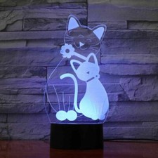 3D Cute Cat Kitty Night Light 7 Color Change LED Desk Lamp Touch Room Decor Gift