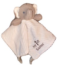 Security Blanket My 1st Easter Lovey Rattle Elephant Plush Gray Knotted