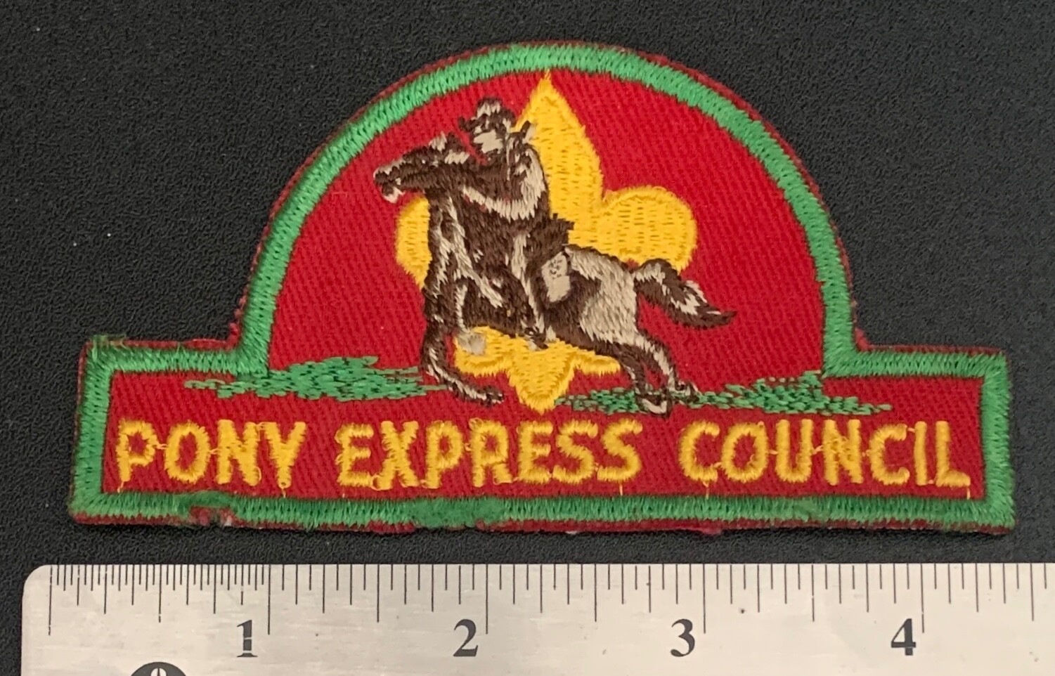 Cappello Boy Scout Vintage PONY EXPRESS COUNCIL a forma di PATCH BSA CSP CP Scouting
