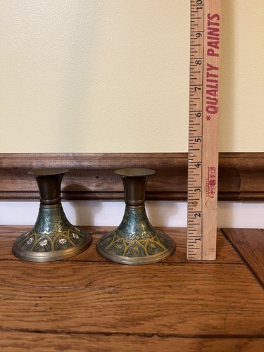 Pair of Brass Painted Candlestick Holders - Picture 2 of 3