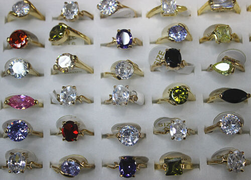 Wholesale Lots 30pcs Cubic Zirconia Colorful Gold Plated Lady's Wonderful rings - Picture 1 of 2