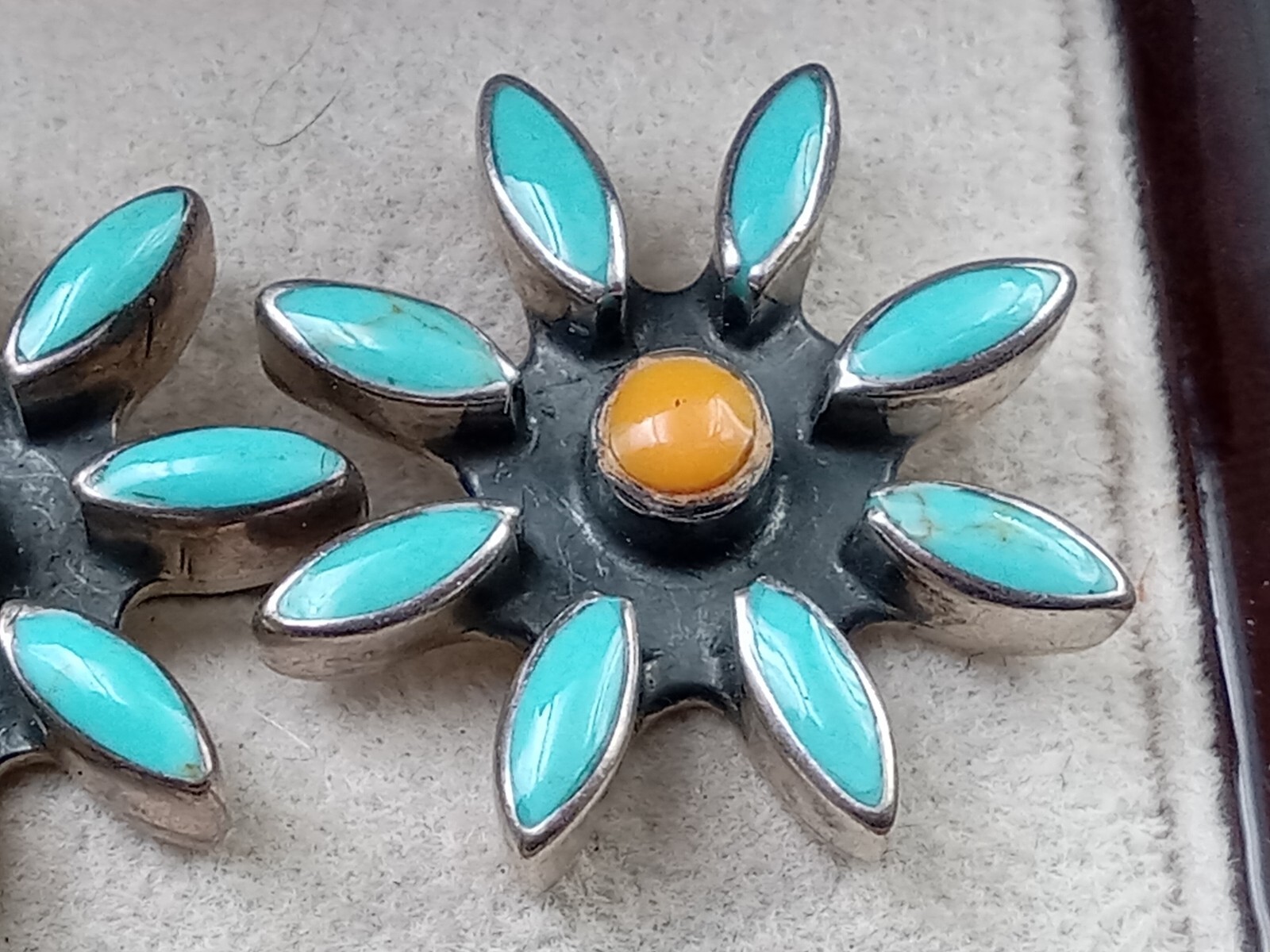 Interesting Handmade Sterling Silver Turquoise Ea… - image 2