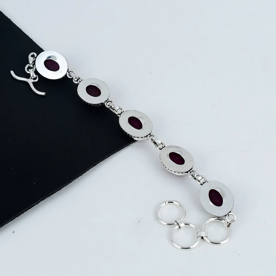 Elegant Ruby Gemstone Bracelet 925 Sterling Silver Jewelry For Anniversary Gifts - Image 4 of 4