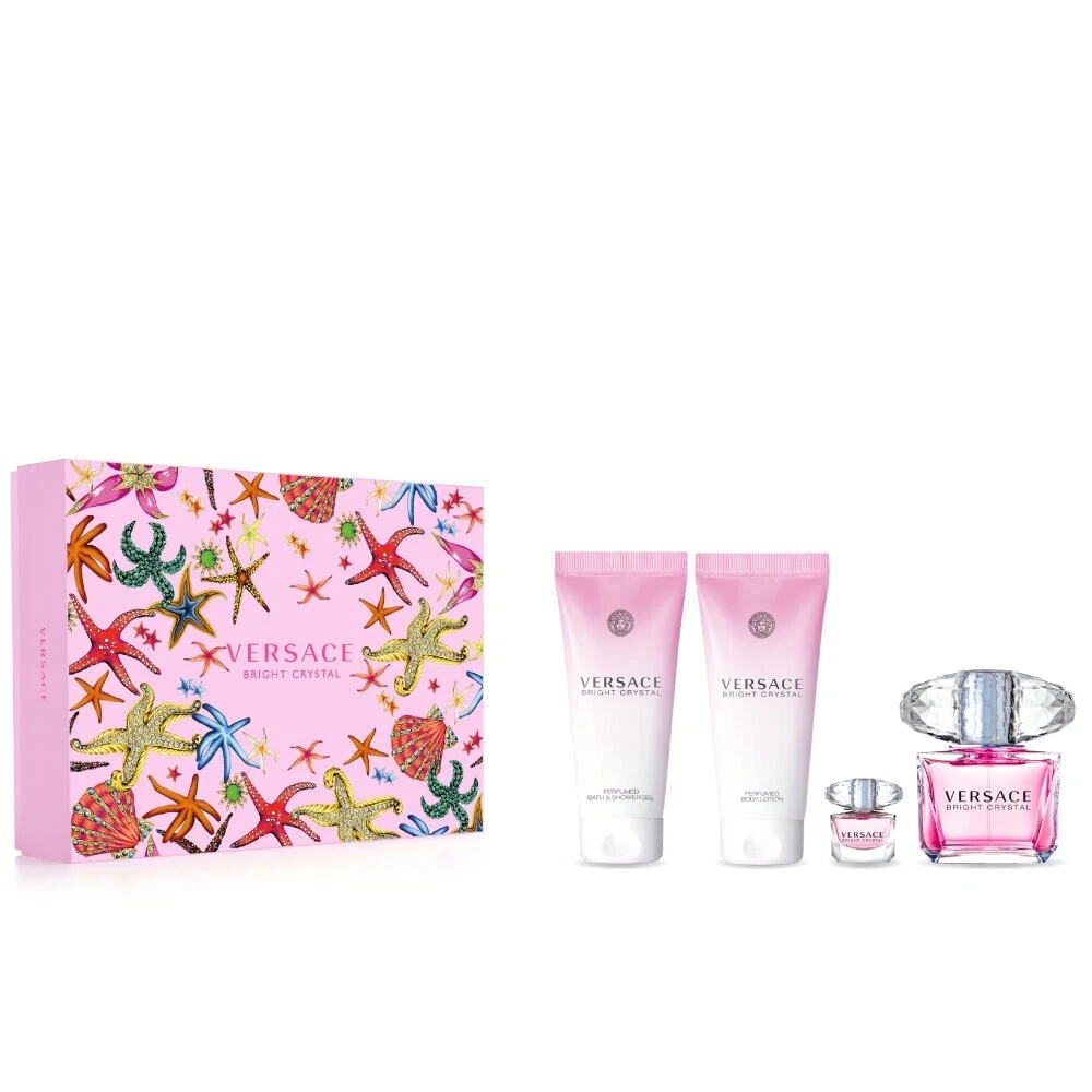 Versace Bright Crystal 4 Piece Gift Set 3.0 Oz Eau De Toilette