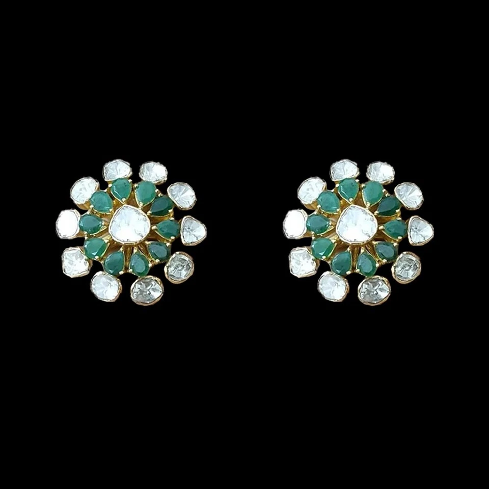 Smaragd Edelstein Uncut Polki Diamant 925 Sterlingsilber Zierliche Schmuck - Bild 2 von 4