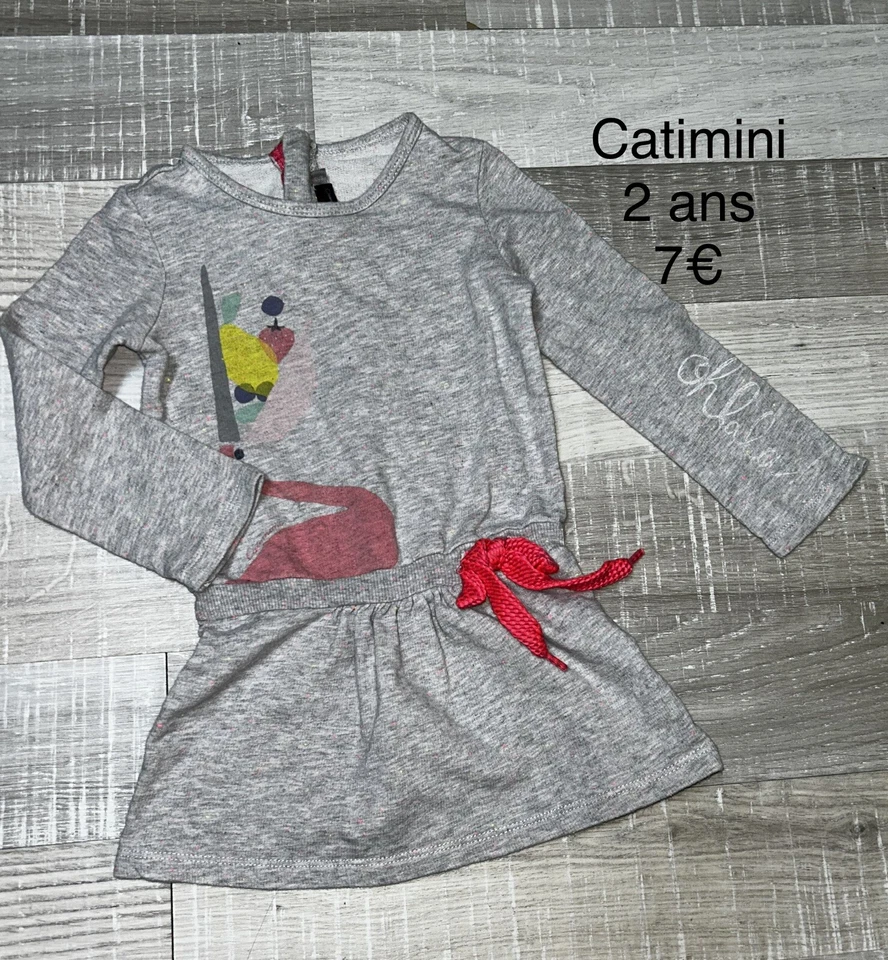 CATIMINI 2 Ans Fille : Robe Coton Grise Thème Citron Mi Saison - Photo 1/1