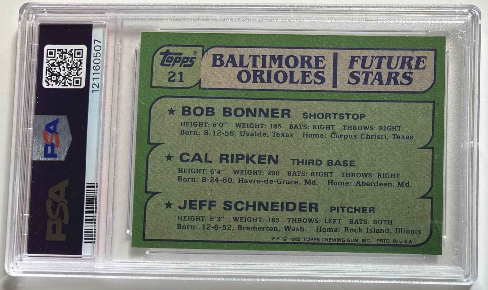 Cal Ripken Jr.  1982 Topps RC #21 PSA 8 NM-MT view 3