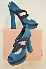 NIB MIU MIU PRADA BLUE PEEP TOE CRISSCROSS ZIP PLATFOR PUMPS 41 $890