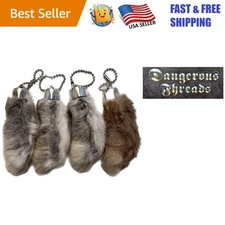 4 Pcs Genuine Rabbit Foot Keychains: Undyed Charm for Stylish Female Accessories