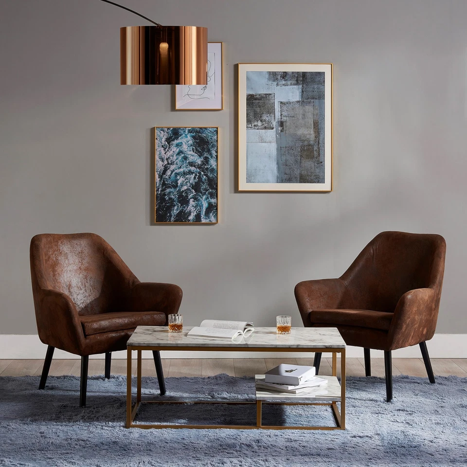 Teamson Home Marmo Modern Marble-Look Coffee Table with Shelf, Marble/Brass - Image 3 of 4