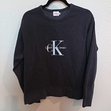 Vintage Calvin Klein Jeans Women's Black Fleece Logo Graphic Crewneck Pullover S