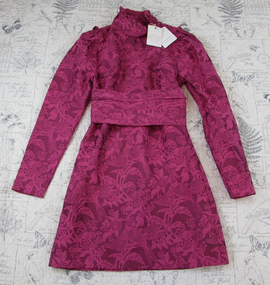 NEW $700 Scanlan Theodore Phoenix Weave Fushia Silk desingner mini dress US 2