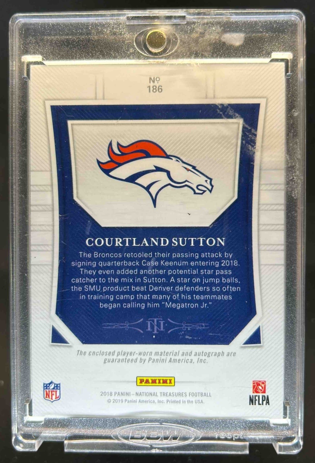 2018 National Treasures Courtland Sutton Rookie Patch Auto Green Jersey #/14 view 2