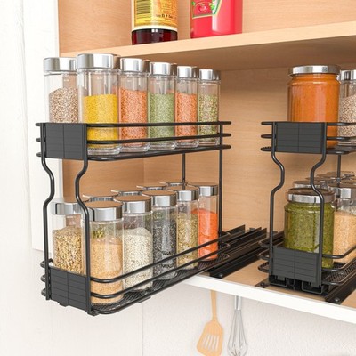 Pull Out Spice Rack Organizer for Cabinet with Labels, 1 Drawer 2-Tier