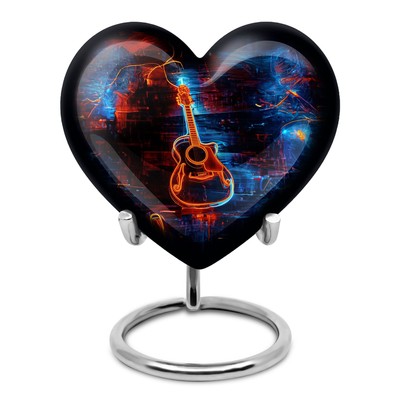 Guitar Urn 3Inch Pack Of 1 - Heart - Small Metal Cremation Container - Metal